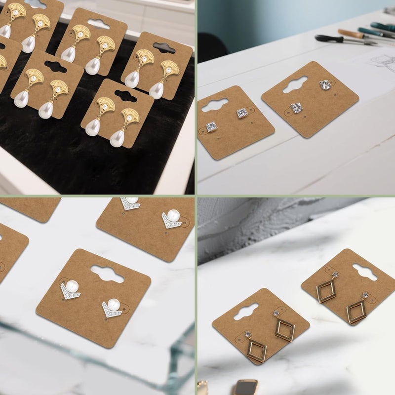 fuceury 300Pcs Earring Cards, 2x2 Inch Earring Display Holder Kraft Paper Earrings Tags with 6 Holes, Hanging Jewelry Display Cards for Selling,Jewelry,DIY Crafts, Retail - Image 4